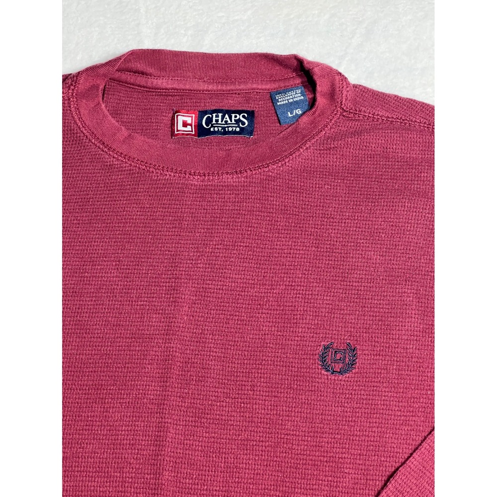 Chaps Mens Waffle Knit Thermal Shirt Burgundy Maroon Cotton Long Sleeve Large